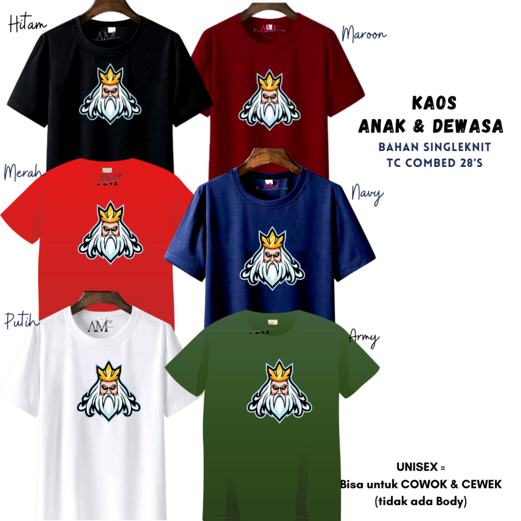 Baju Kaos Anak Cowok 3-12 tahun - Remaja- Dewasa S- 7XL-XXXL Jumbo ML King