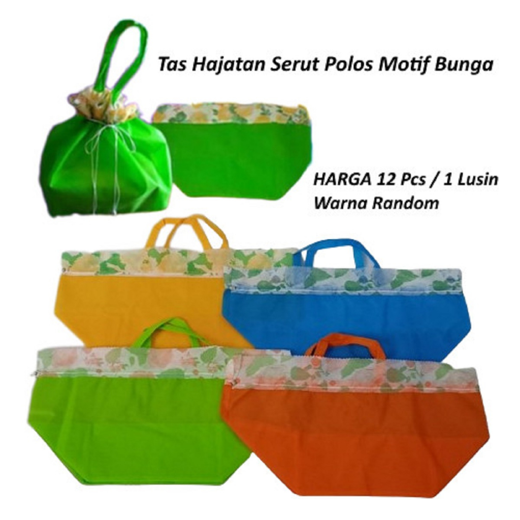 Tas Hajatan Serut 12 Pcs 22 Cm Motif Warna Bunga Goodie Bag Serut Polos Bunga