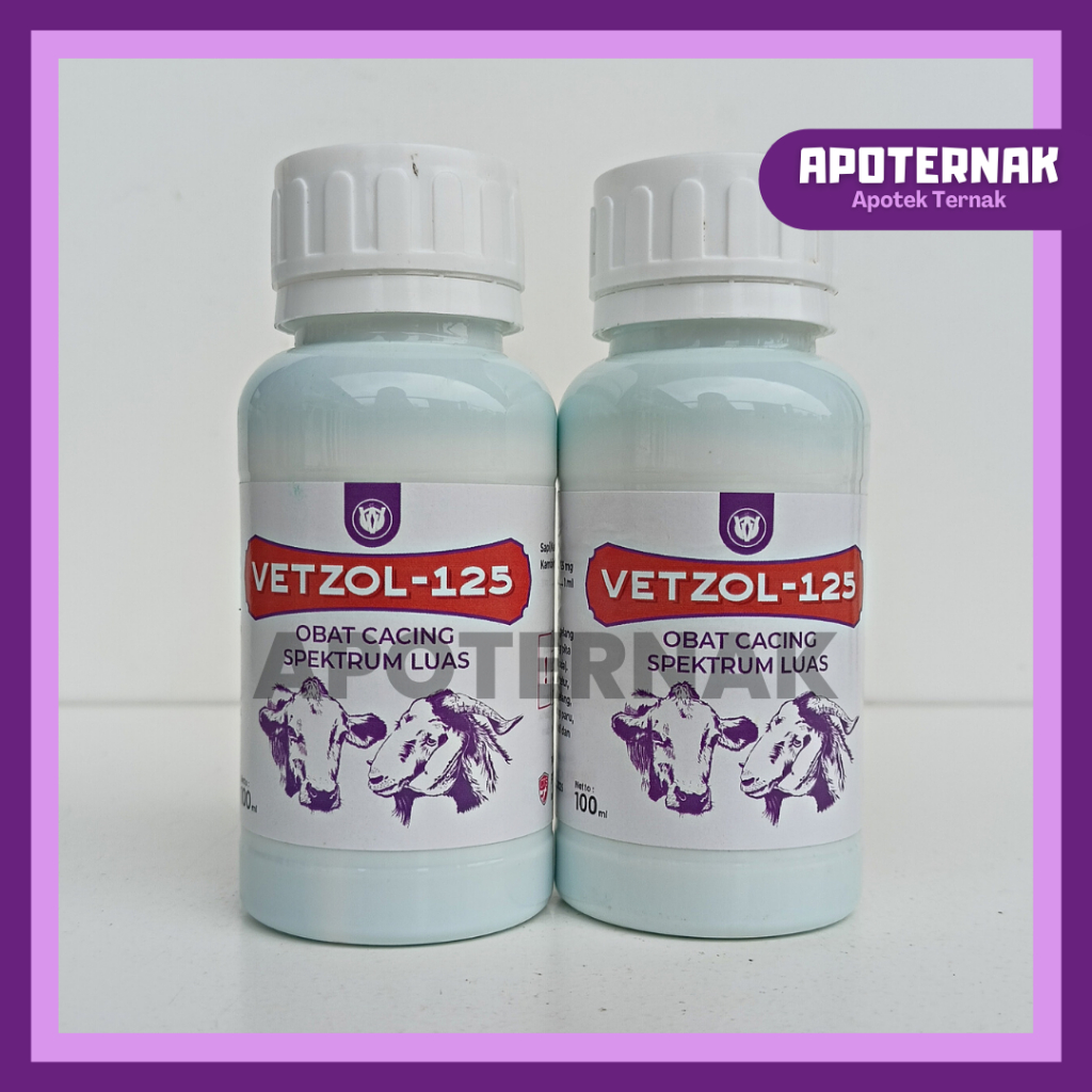 VETZOL 125 100 ml | Obat Cacing Hewan Sapi Kambing Domba Babi Ayam | Obat Cacing Spektrum Luas