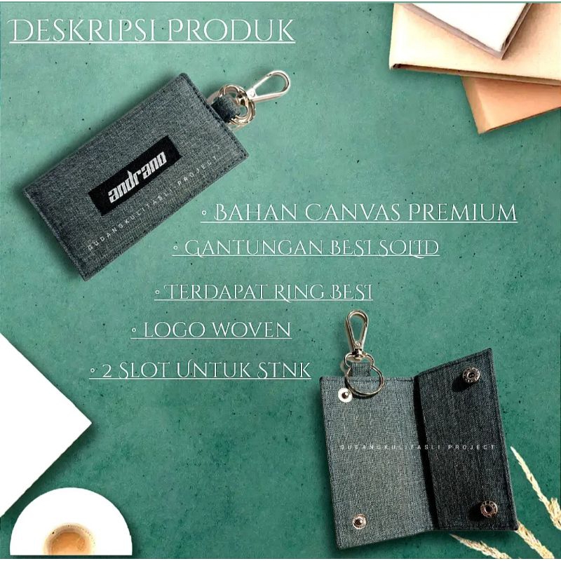 Dompet STNK Mobil Motor Bahan Kanvas E-Toll Gantungan Kunci Polos