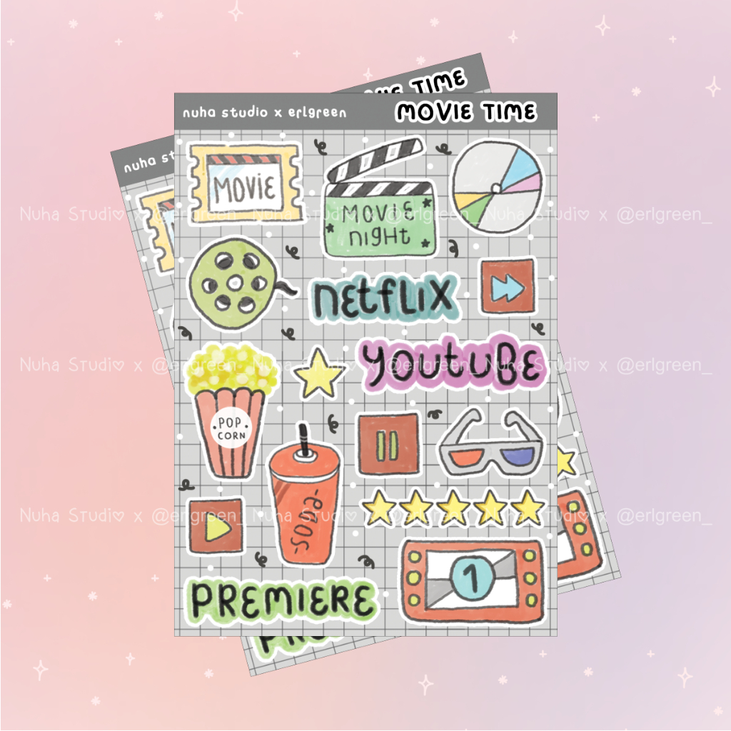 

Sticker by erlgreen_ | Movie Time Netflix Youtube Popcorn Bioskop Karcis Film Soda Kacamata | Aesthetic Sticker Estetik Stiker HP Laptop Botol Cute Waterproof Scrapbook Diary Journal Bujo Anti Air