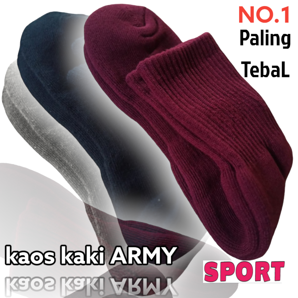 Kaos Kaki Olahraga Polos 3/4 Betis Pria Wanita Extra Tebal Anti Bacteria/Kaos Kaki ARMY Hitam, navy, Hijau, Abu-Abu, Maroon