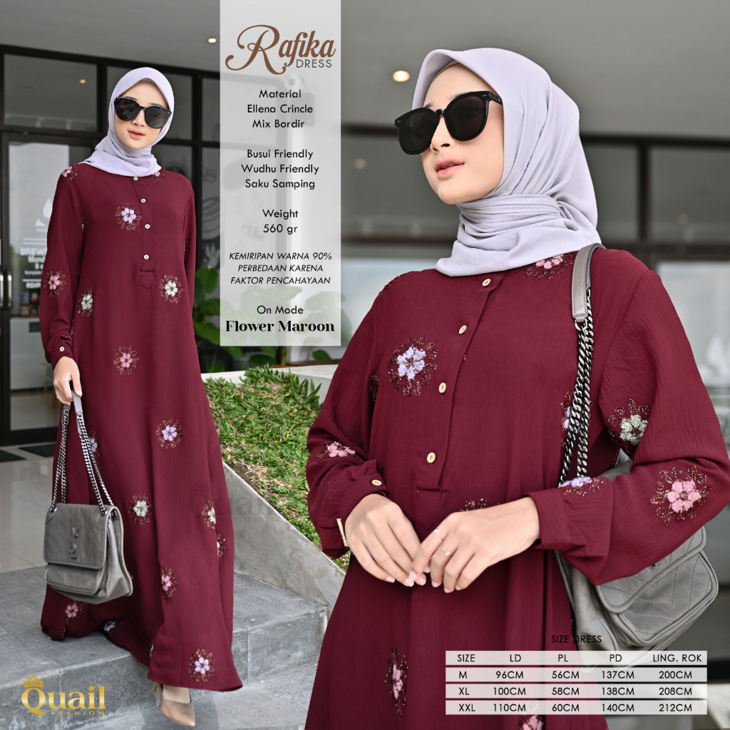 [Restock 050423] RAFIKA  DRESS Gamis Crincle Busui & Wudhu Friendly by Quail Hijab Ori Murah