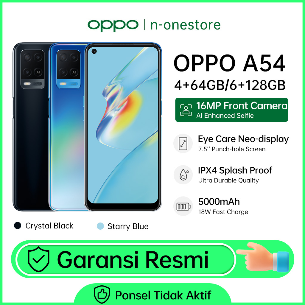 OPPO A54 6GB/128GB Garansi Resmi IPX4 Water Resistant, 16MP Selfie Camera, 5000mAh Battery, 18W Fast Charging, Eye-care Neo Display Garansi Resmi