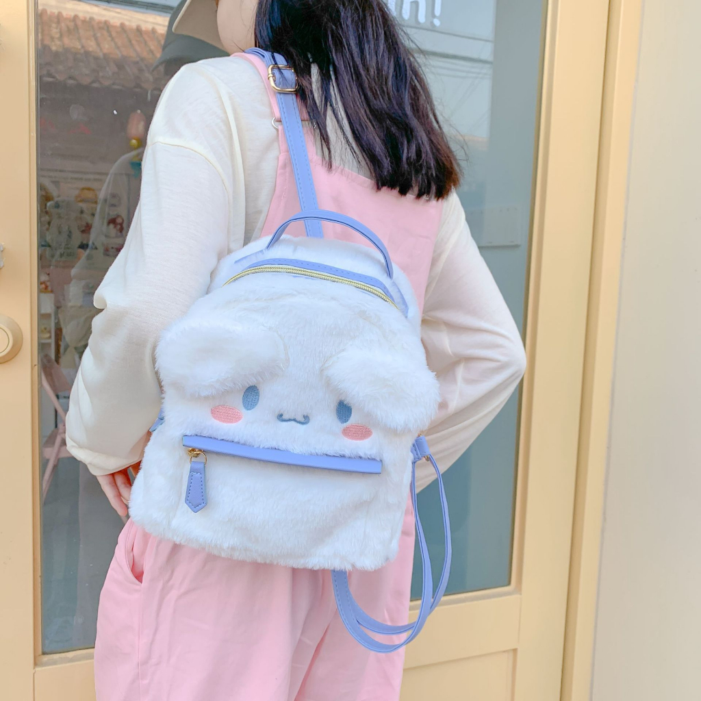 Tas Gendong Wanita Ransel Cute Melody &amp; Cinnamoroll Bahan Plush Import