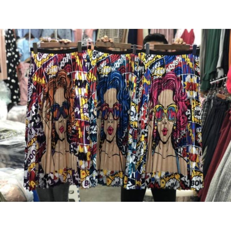 Rok Plisket Printing Import Motif ELMO Model Panjang dan tujuhpersembilan