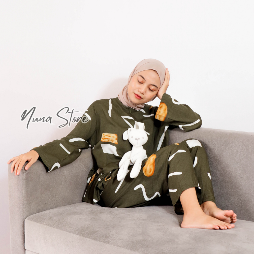 Nuna Store x Kalaya Stelan Wanita Baju Tidur Kalaya Army Set Rayon