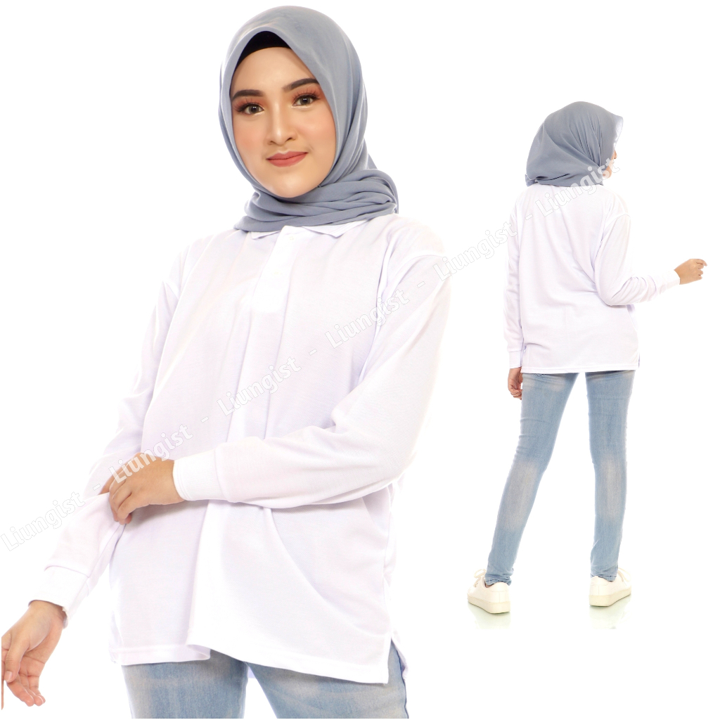Kaos Polo Panjang Putih / Kaos Kerah / Poloshirt / Polo Shirt Panjang