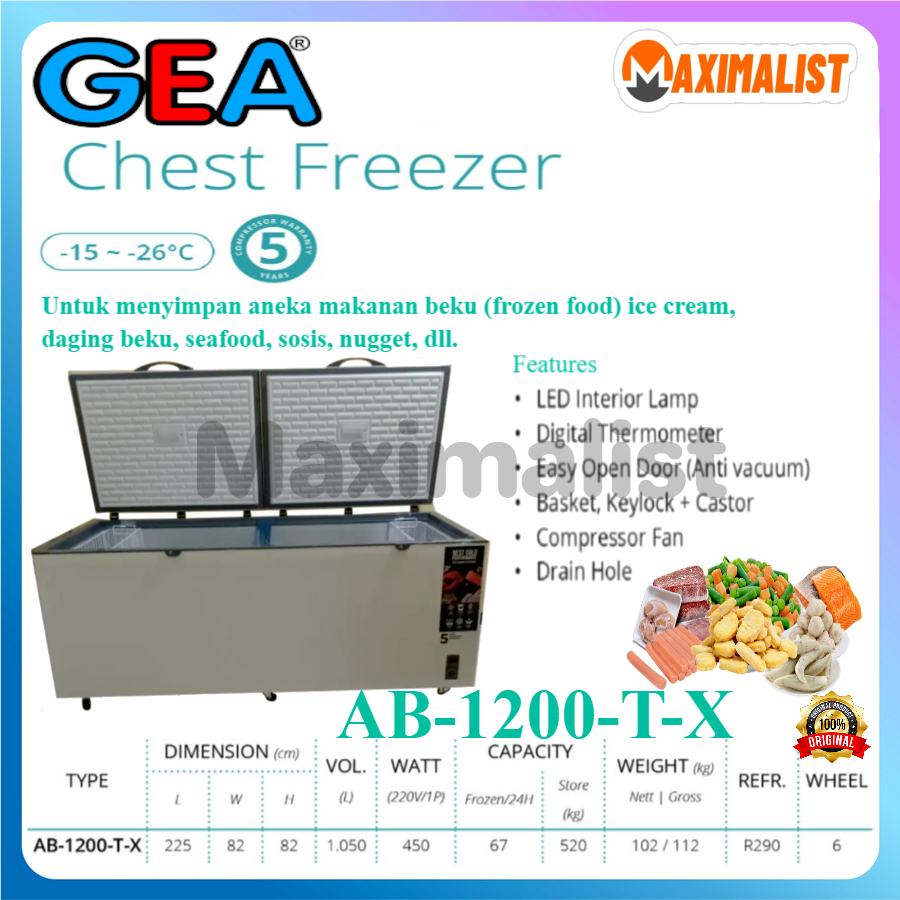GEA AB-1200-T-X AB-1200TX AB1200TX AB-1200-TX Chest Freezer - Box Pembeku - Kabinet Pembeku - Putih 