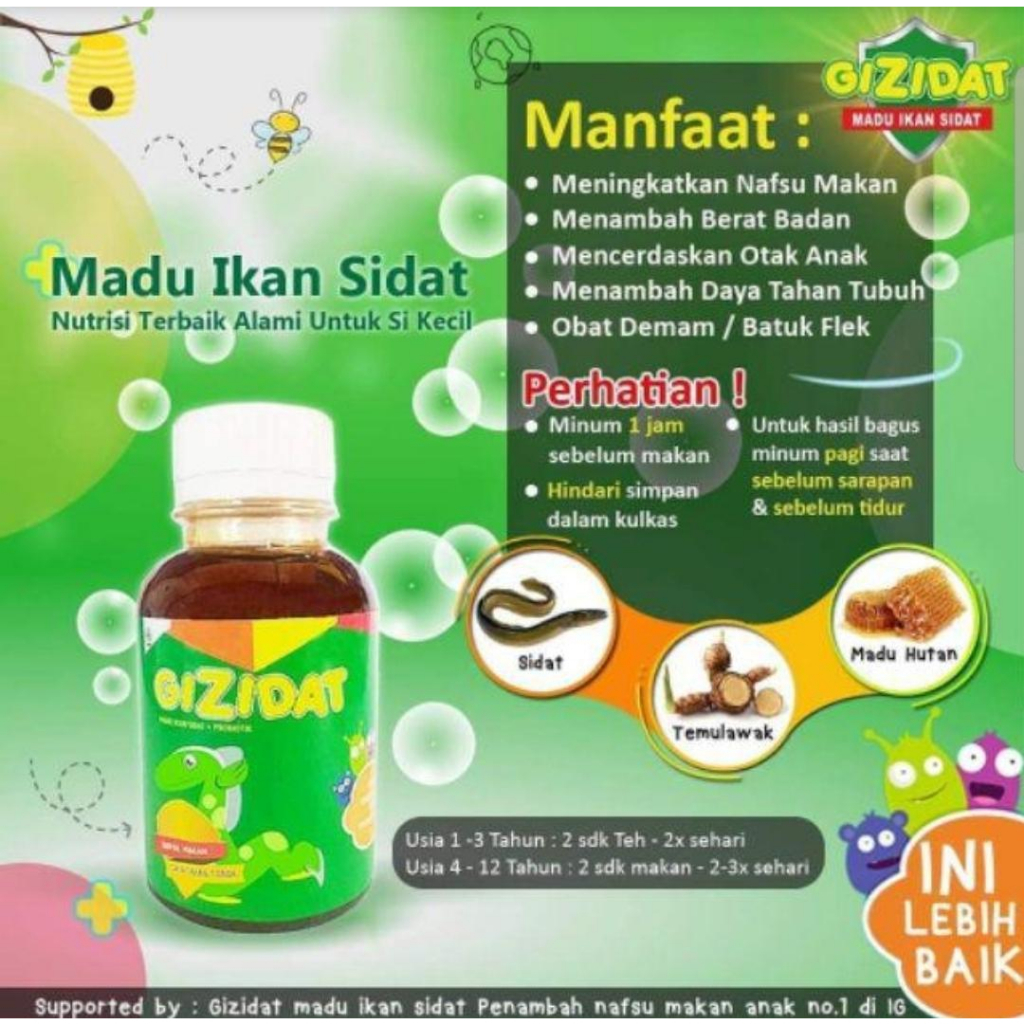 *FRAULEINCO* ORIGINAL Gizidat | Madu Penambah Nafsu Makan Anak Ikan Sidat + Probiotik / VITABUMIN MADU IKAN GABUS (130ML)