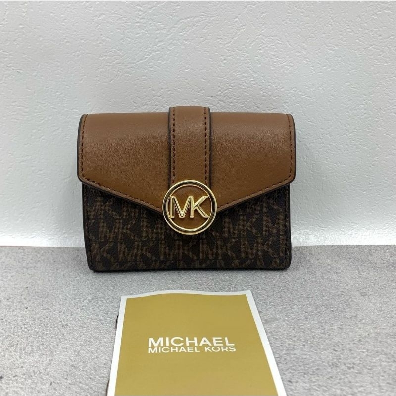 Preloved MK carmen medium flap bifold wallet signature brown