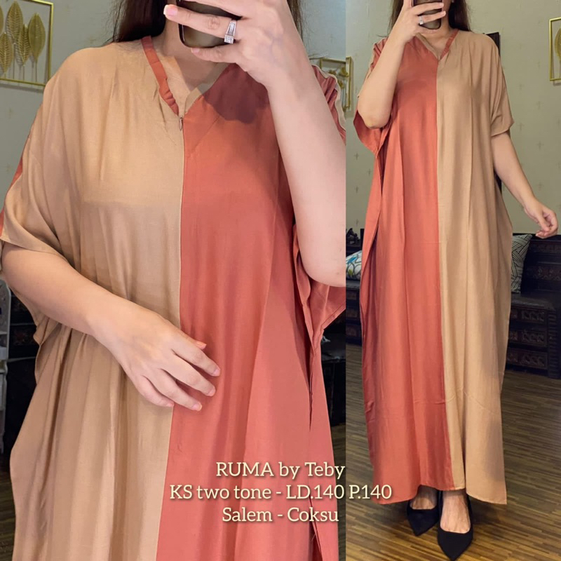 Daster Arab Teby RUMA KS Long Dress Two tone Big Size Jumbo