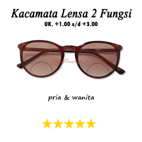 Kacamata Lensa 2 Fungsi (+) Baca dan Jalan Bingkai Warna Coklat Kacamata Double Lensa Gelap Coklat Plus  Uk. +1.00 s.d +3.00 Unisex FREECASE