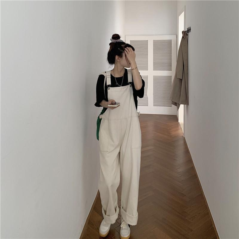 Korean Style Retro Casual jumpsuit Denim Vintage Import/jumpsuit putih wanita/Jumpsuit jeans putih