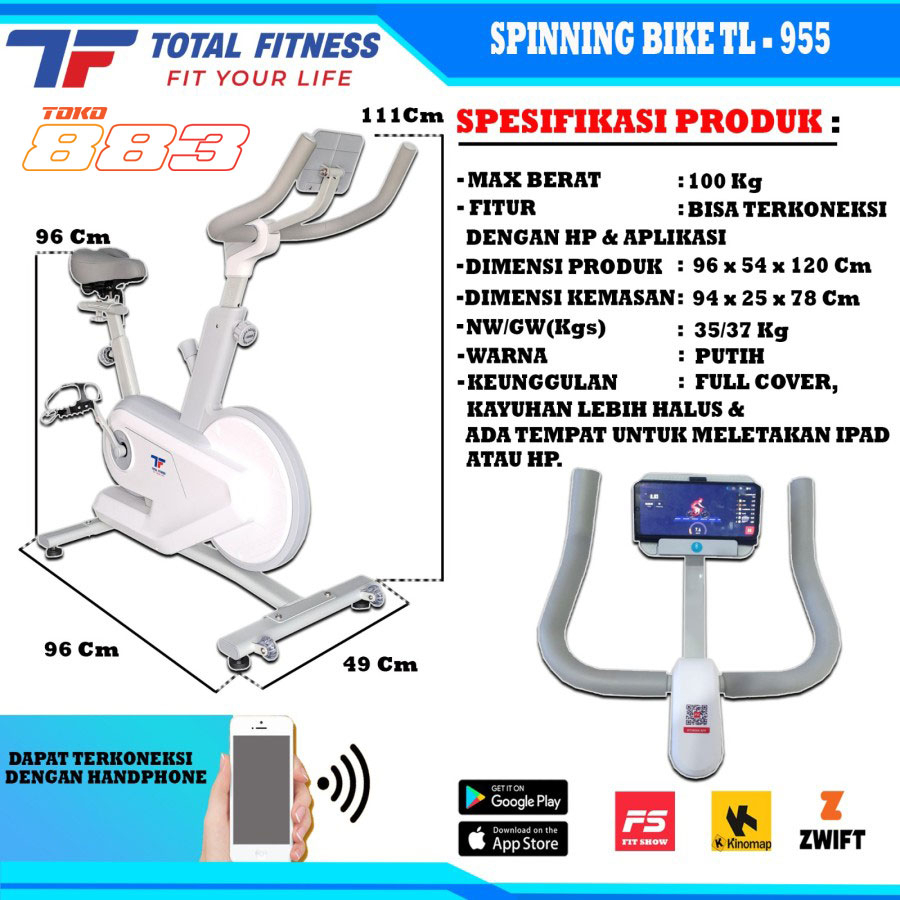 Total Fitness Home Spinning Bike Indoor Sepeda Statis Zwift