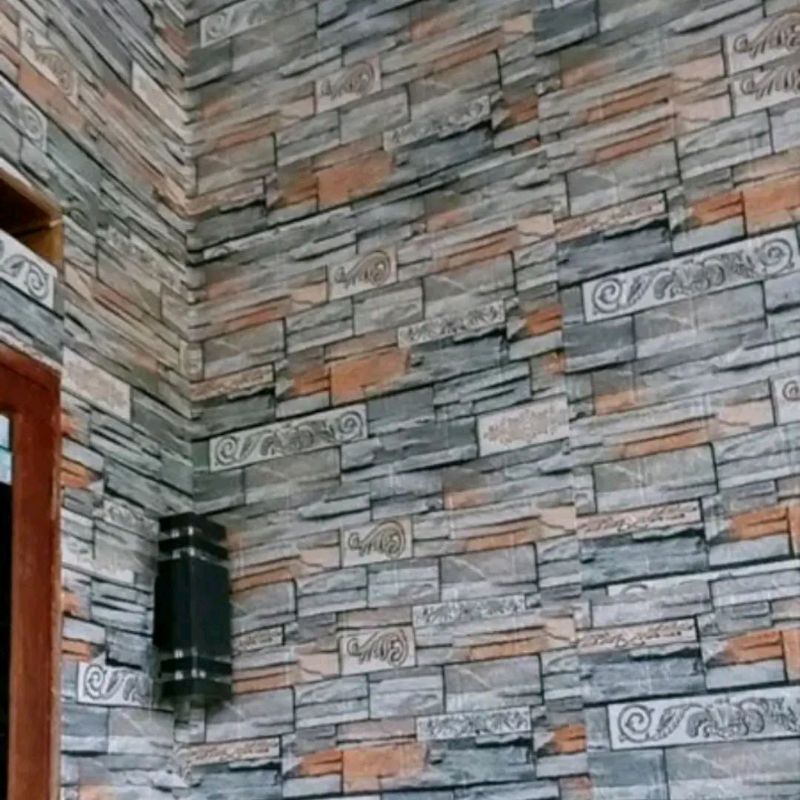 wallpaper foam premium permukaan timbul motif batu alam ukir