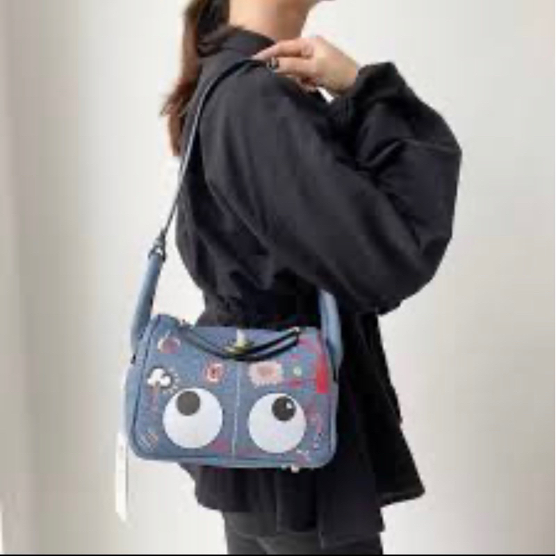 Tas Wanita Import Eye Theme Breetya Denim Accent Printed Bucket Bag SF 2271#
