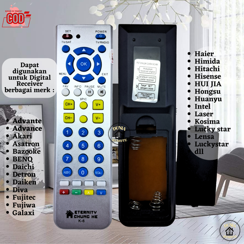 Remot Remote Digital Receiver Parabola Multi CHUNG HE K-6 berbagai merk grade ori