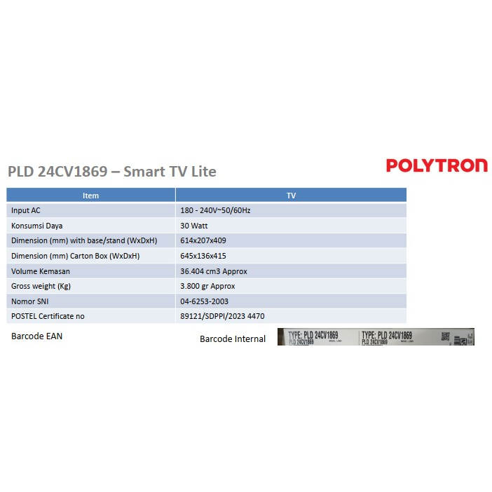 Polytron LED Smart TV 24&quot; Youtube Mirroring Vidio PLD 24CV1869 Digital 24CV