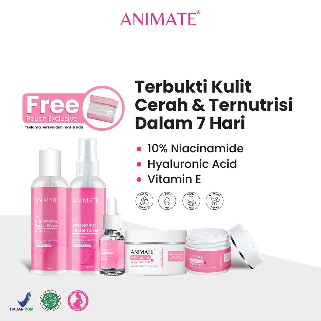 Animate Skincare 5in1 Instant || Whitening Series Paket Skincare Wajah Glowing Barrier Skin Repair Series