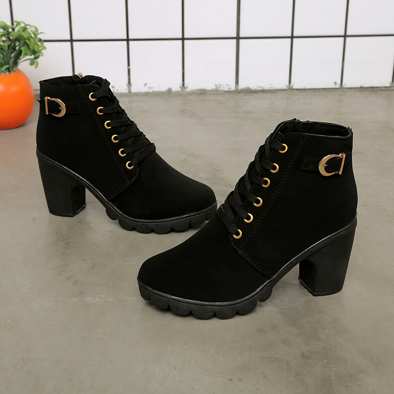 Korean Boots Laces Zipper Ankle Heels Wanita 5397 (36 - 40)