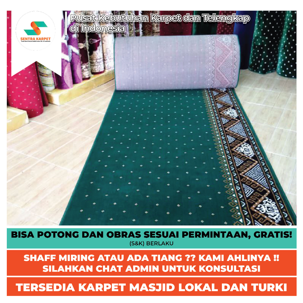 Karpet Masjid dan Musholla tebal 7 MM lebar 120 cm | Karpet Masjid WAWAI | Sentra Karpet Masjid