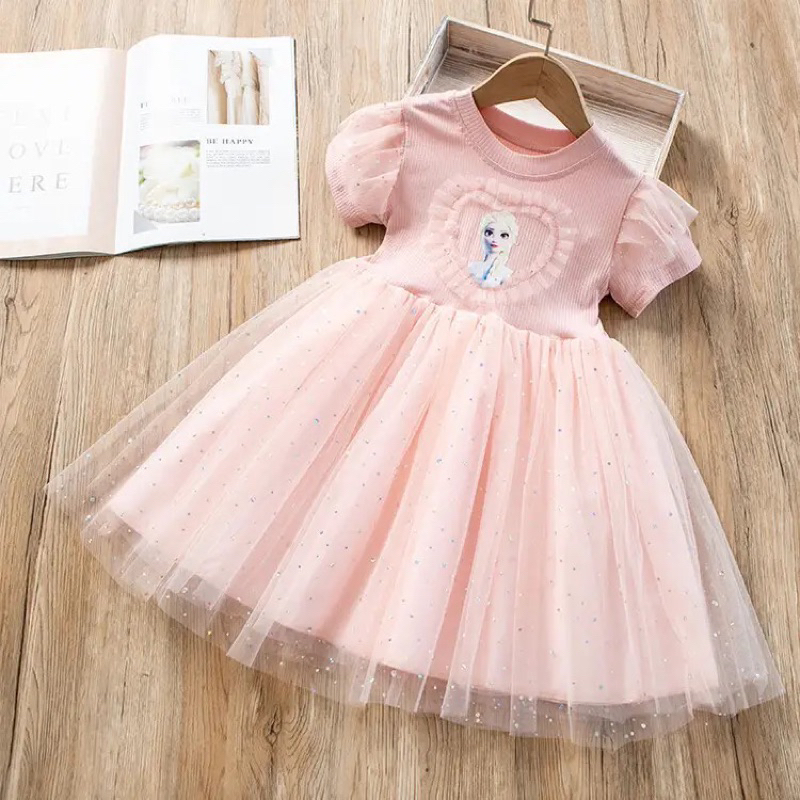 Dress Anak Perempuan Bahan Impor Premium Korean Style Gambar Frozen dengan Rok Tutu Cantik Rok Terusan Anak Dress Anak Elsa Impor