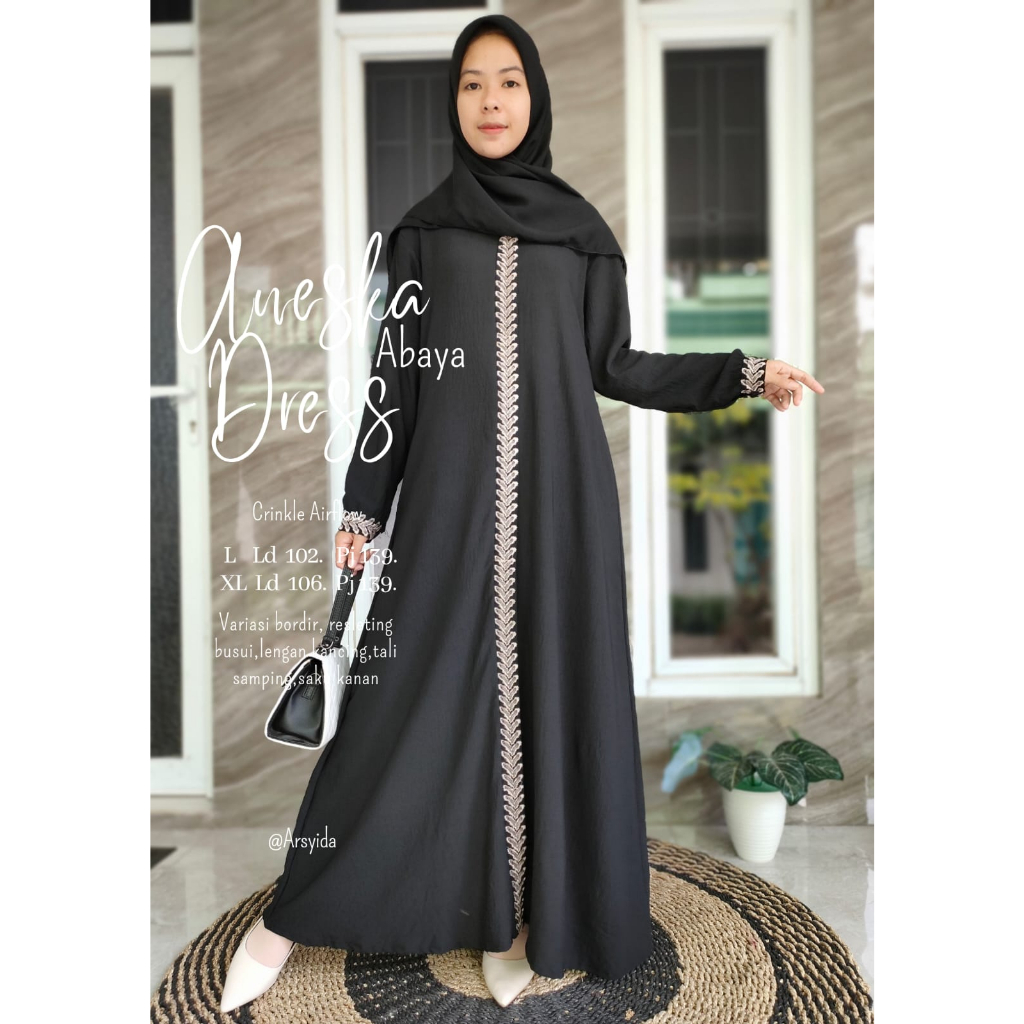 Gamis Abaya Aneska Crinkle Airflow Bordir Premium Terbaru