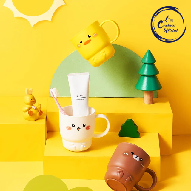 Gelas anak anak untuk minum susu dan gosok gigi motif kartun lucu