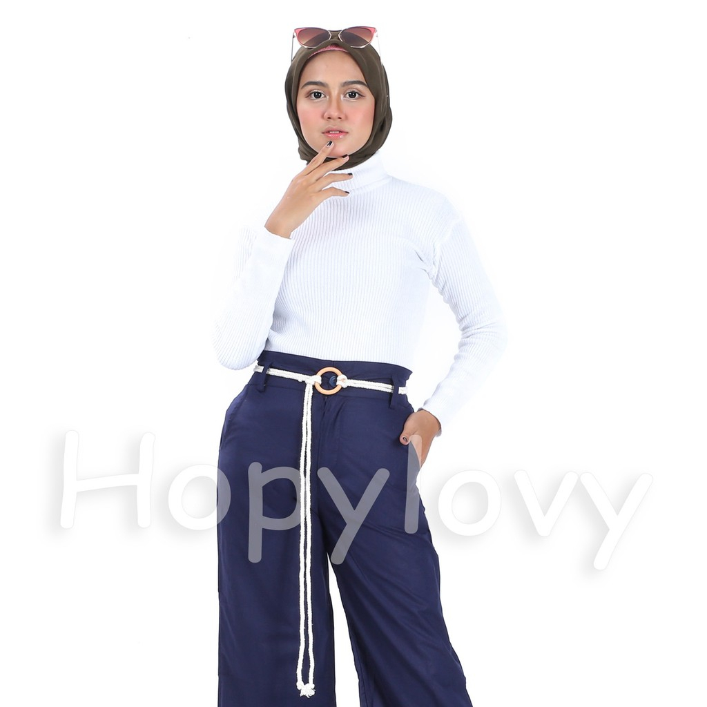 HOPYLOVY - Sweater Rajut Wanita Turtleneck Ribbed Turtle Daisy