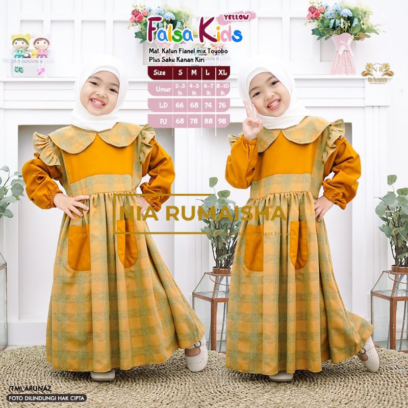 FALSA KHILAFA KIDS // Gamis Anak Original Nia Rumaisha Dress Muslim Anak Material Katun Kotak Toyobo