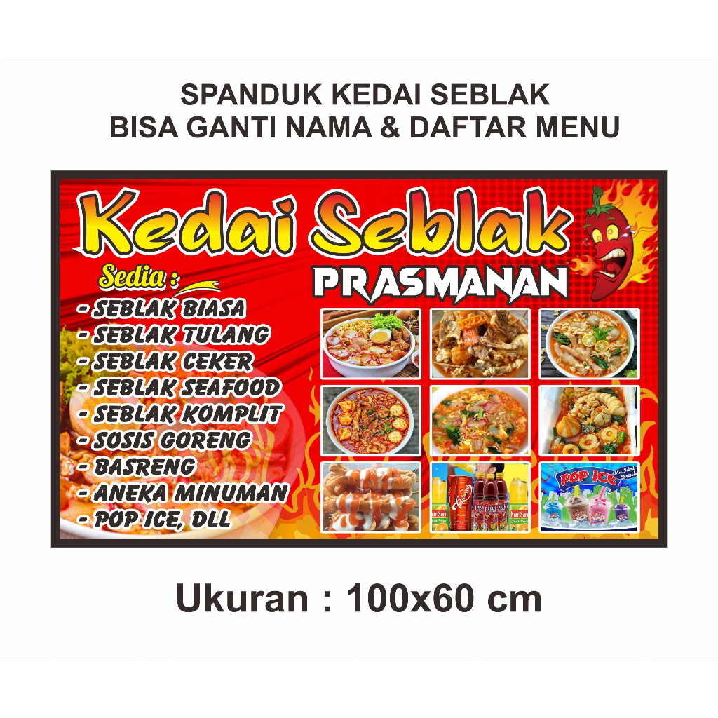 Spanduk Seblak_Banner Warung Seblak_Bisa Ganti Nama & Menu