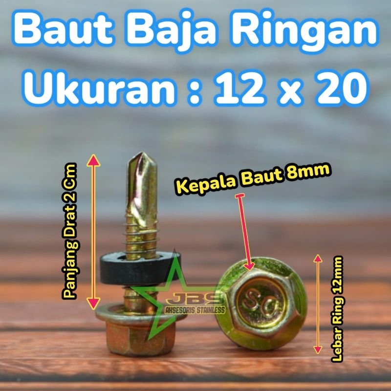 SEKRUP ROOFING KUNING/BAUT BAJA RINGAN (BDM) UK: #12×20/#12×40/#12×50 (HARGA/50PCS)