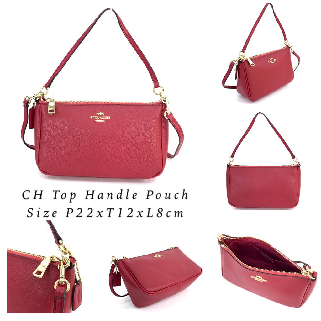 Top Handle Pouch Bag Debossed Patent in Signature With Horse