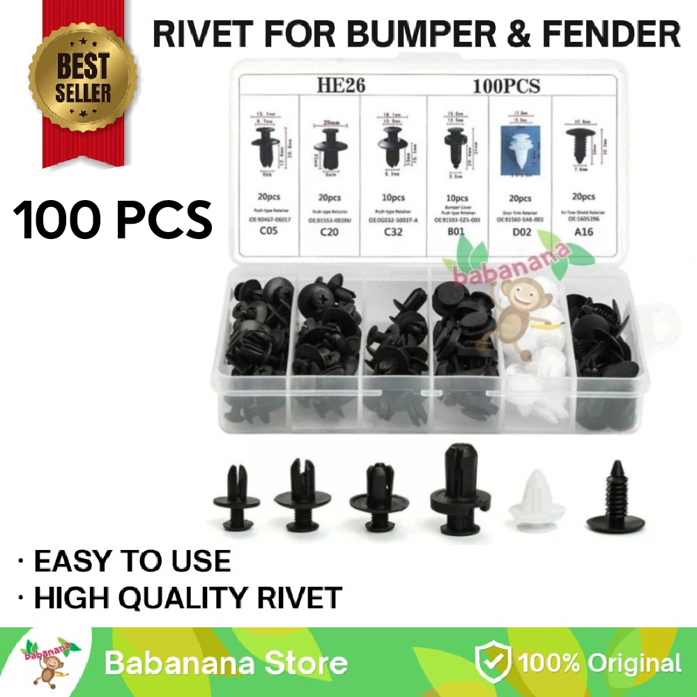 100pcs Bumper Clip Fastener Dashboard Sekrup Baut Pengencang Rivet Fender Interior Exterior Klip Kancing Baut Screw