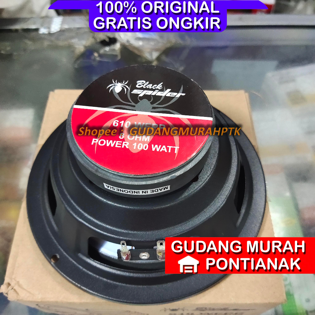 Speaker Blackspider 6&quot; 100 Watt 610 WFPP Black Spider 610WFPP Ori 6 Inch 100W 100watt Woofer Bass Kualitas ATAS