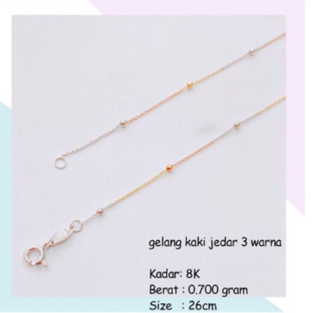 Gelang kaki Jedar 3 Warna 0.700 GRAM 8K