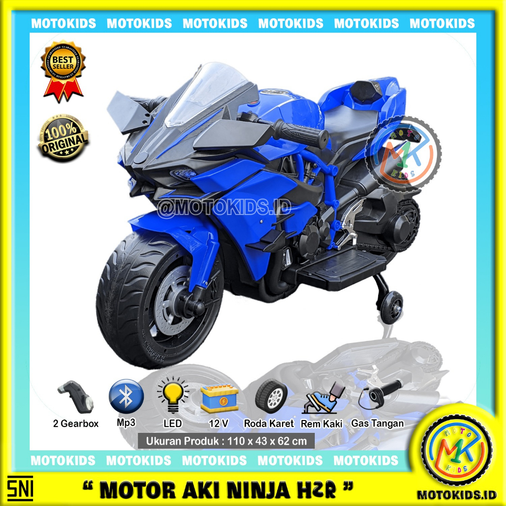 Mainan Motor Aki Anak NINJA H2R MOTOKIDS MO KIDZ MOB 3066 KAWASAKI NINJA H2 BAN KARET GAS TANGAN Mai