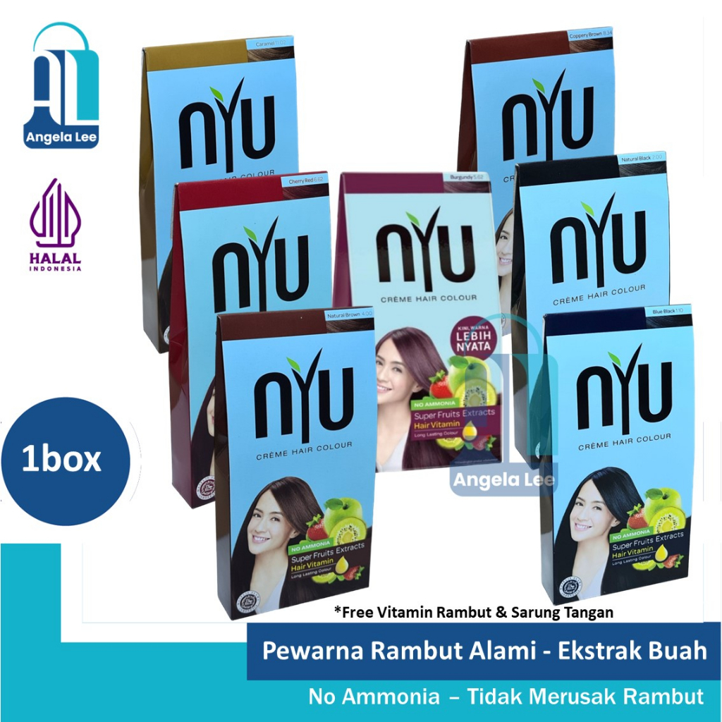 Pewarna Cat Rambut Alami NYU Creme Hair Colour NO AMMONIA ekstrak buah 7 warna hitam coklat merah