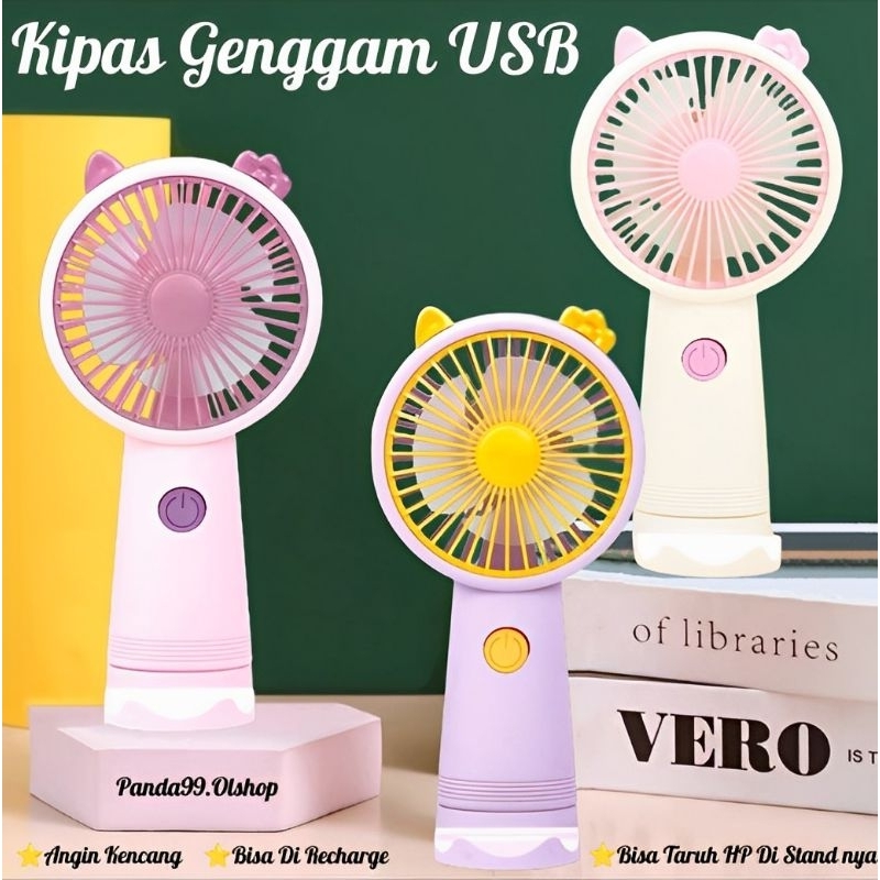 Kipas Kecil Karakter / Kipas Genggam Elegan / Mini Fan / Recharger Portable, Tahan Lama dan Berkualitas⭐ Panda99 ⭐