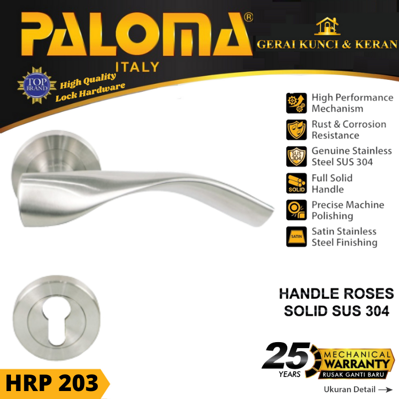 Handle Pintu Roses PALOMA HRP 203 LHS PARIGI STAINLESS STEEL