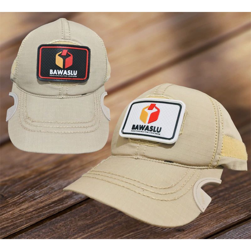 topi tactical cream logo bawaslu velcro