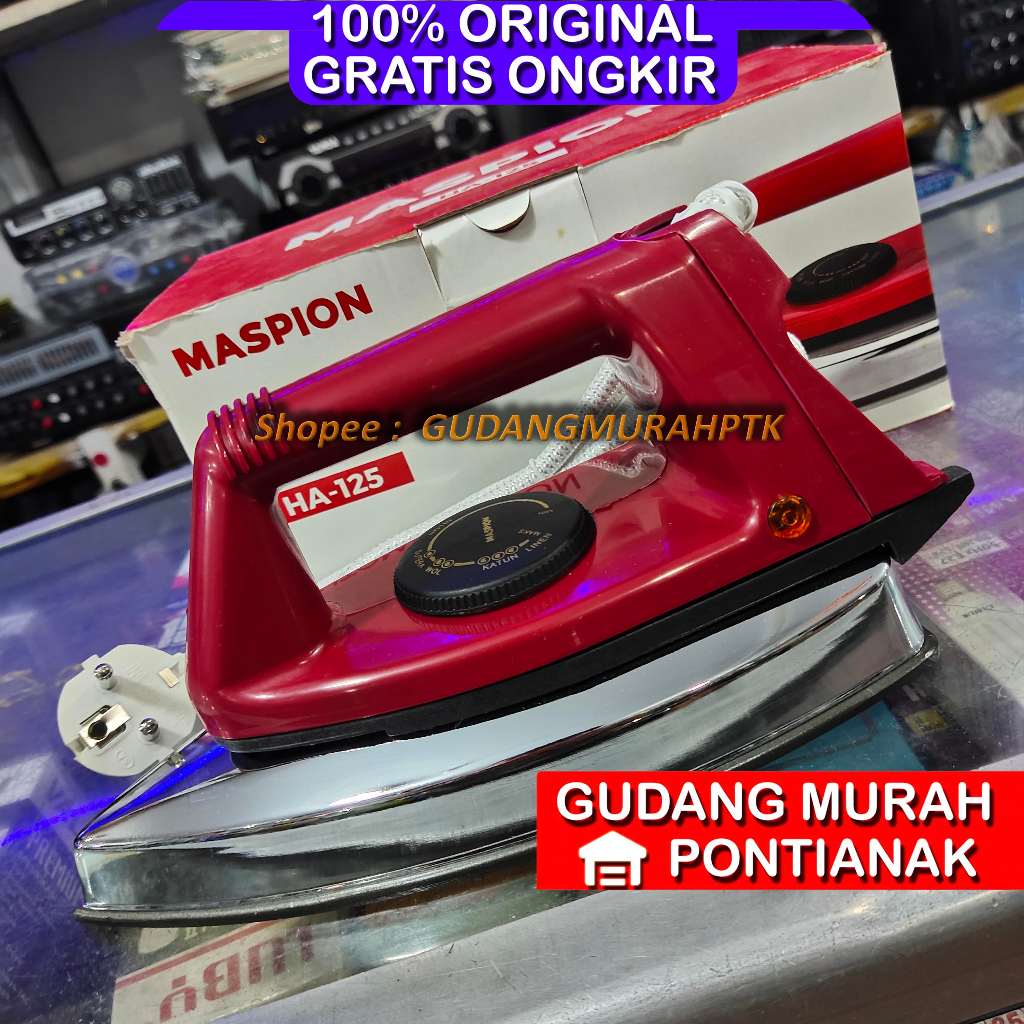 SETRIKA LISTRIK AUTOMATIC MASPION DOUBLE PROTECTOR COATING SOLE PLATE HA-125 ANTI LENGKET