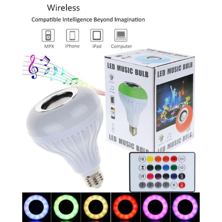 SUKSES-Lampu LED Speaker Bluetooth 2 In 1 - Bohlam Speaker Musik / Wireless Dengan Lampu LED RGB E27