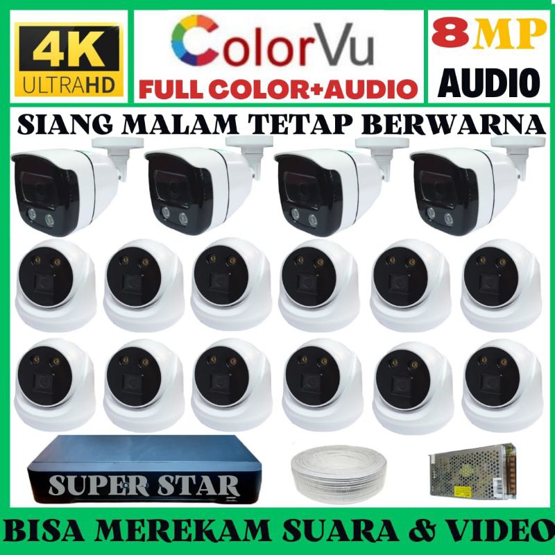 PAKET CCTV COLORVU 16 CHANNEL 16 KAMERA 8MP 4K ULTRA HD 2560P+AUDIO