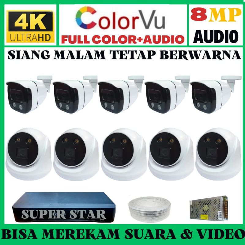 PAKET CCTV COLORVU 16 CHANNEL 10 KAMERA 8MP 4K ULTRA HD 2560P+AUDIO