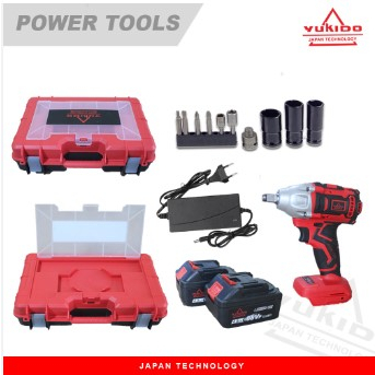 Paket Mesin Impact Baterai 48Volt Cordless Impact Wrench 48V 2 Baterai Plus Mata Sock 8-24MM