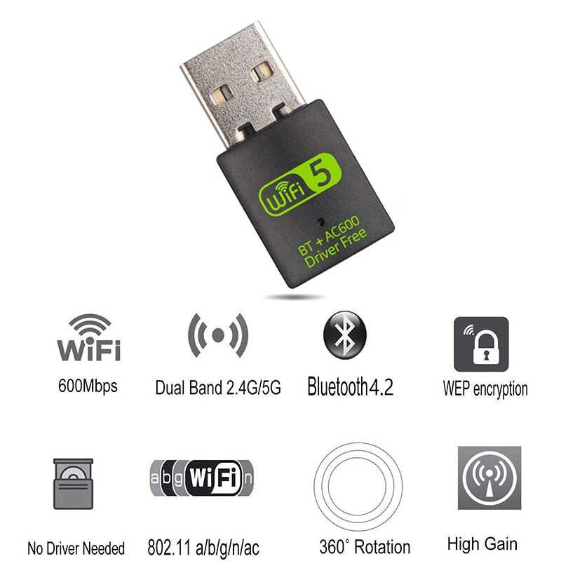 USB WiFi Adapter + Bluetooth Transmitter Receiver Dongle 802.11AC 600Mbps Dual Band Chipset RTL8811CU