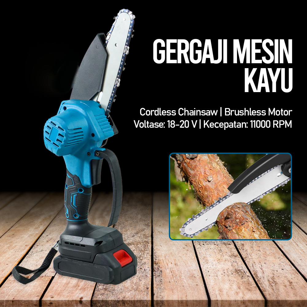 Gergaji Mesin Kayu Cordless Chainsaw Brushless Motor 20V - 388VF - Black