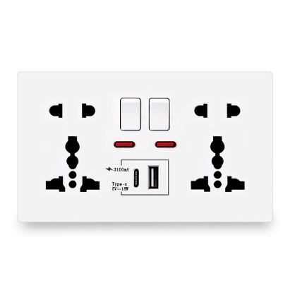 Stopkontak Universal UK EU US 2 Port USB Type-C with Switch - DZE412 - White